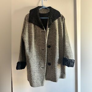 Vintage 1950’s Black and Cream Wool Coat